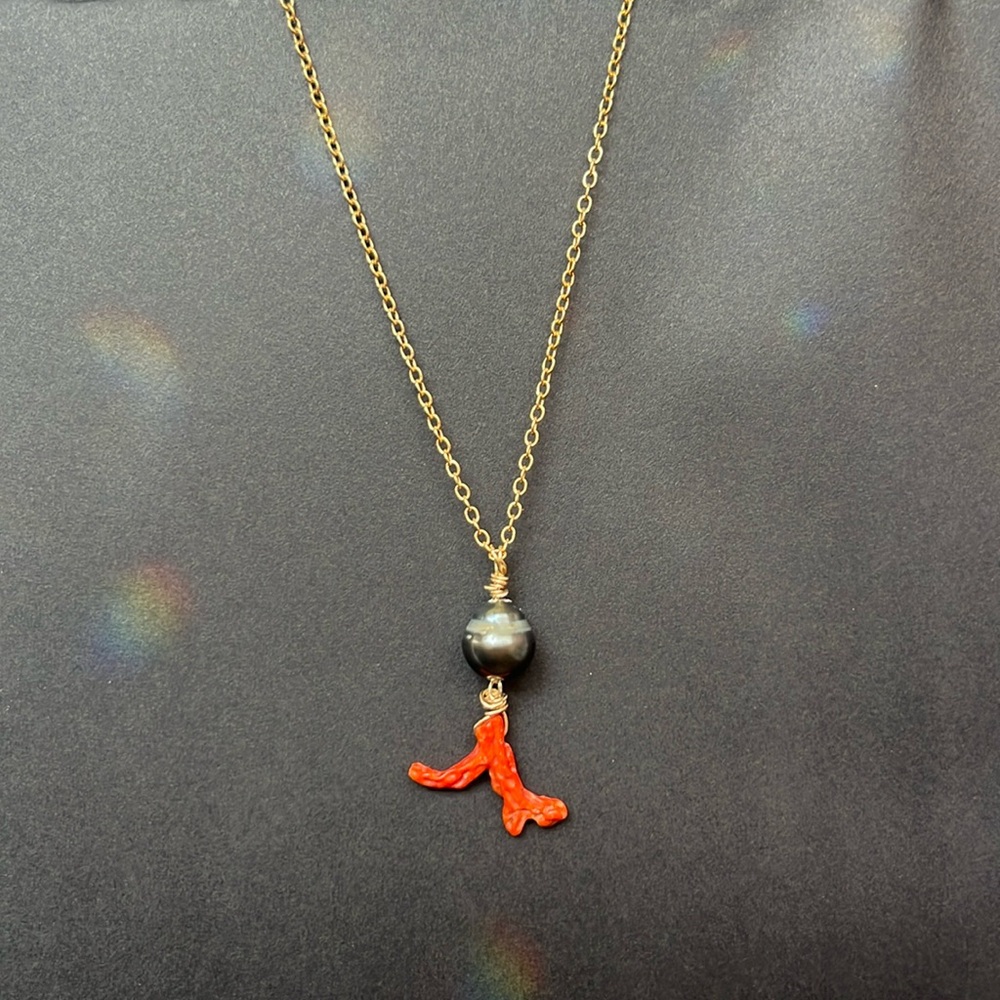 18” Red Coral & Tahitian Pearl Necklace